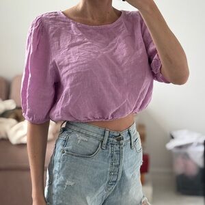 Linen 100% made in Italy Italian Lavender Puff Sleeve Women's Top blouse small